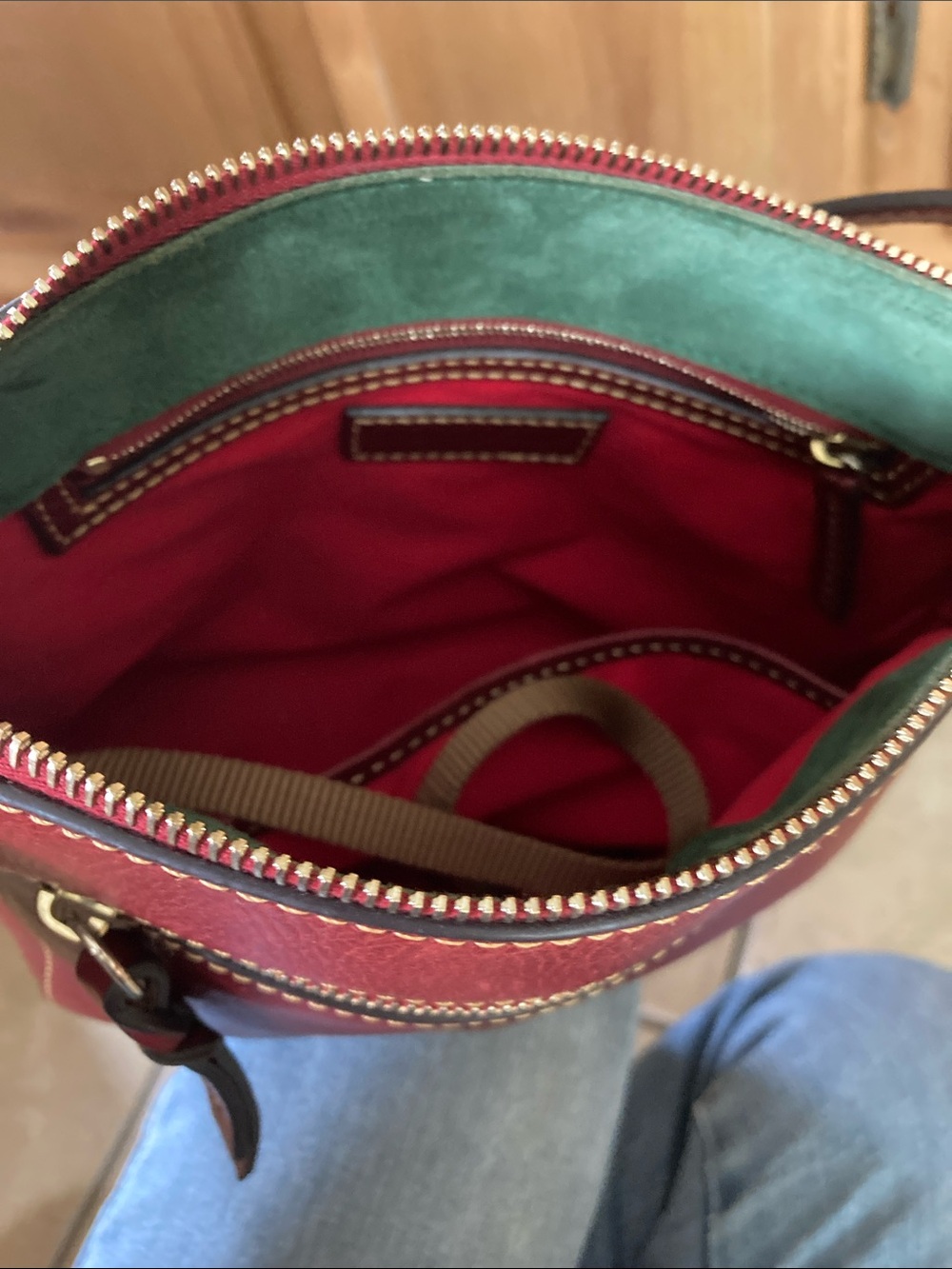 Dooney & Bourke Burgundy Leather Crossbody with Brass Hardware - Picture 7 of 14